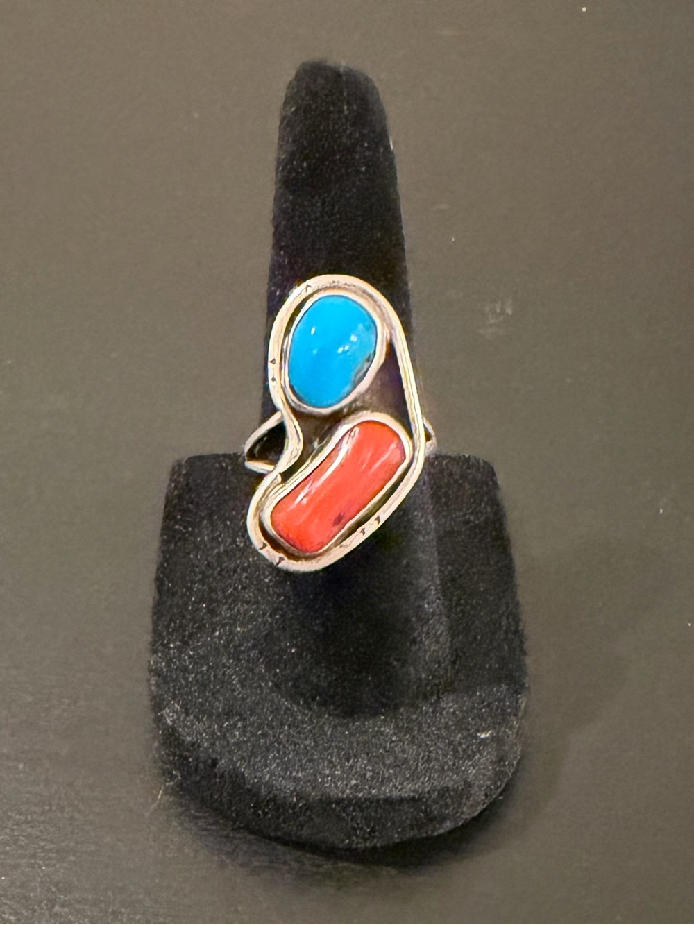 Size 5.5 Bisbee Turquoise and Coral Ring